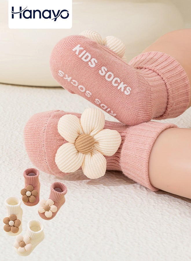 Hanayo 4 Pairs Kids Socks Girls and Boys Non-slip Floor Socks Comfortable Unisex Socks for Newborn Infant Toddlers Perfect for All Seasons(Multicolour) - Image 1